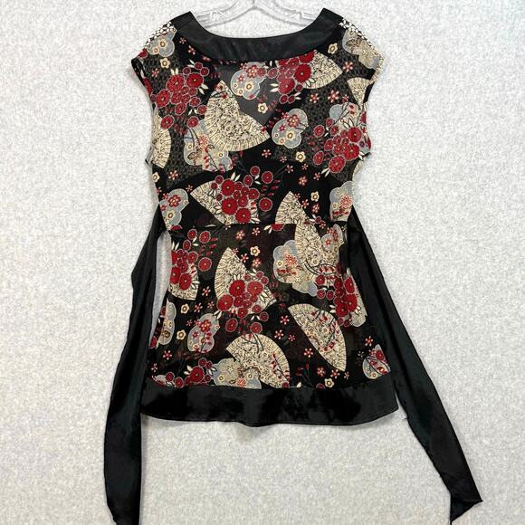 Vtg Speechless Babydoll Sheer Blouse Size L Satin Tie Back Y2K Asian Inspired - Picture 9 of 16